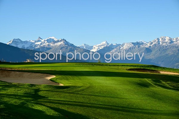 Mountain backdrop 7th hole Crans-sur-Sierre Golf Club Crans-Montana Switzerland 2023
