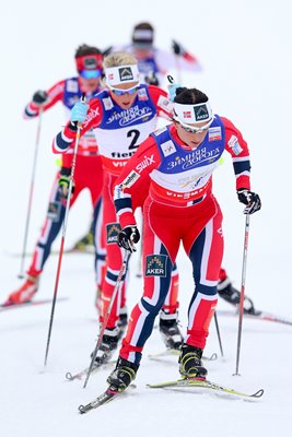Marit Bjoergen Norway leads the Women's Skiathlon