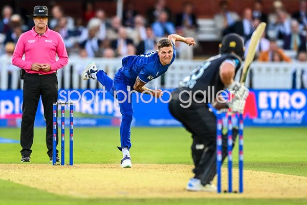 Brydon Carse England bowls v New Zealand ODI Lord's 2023