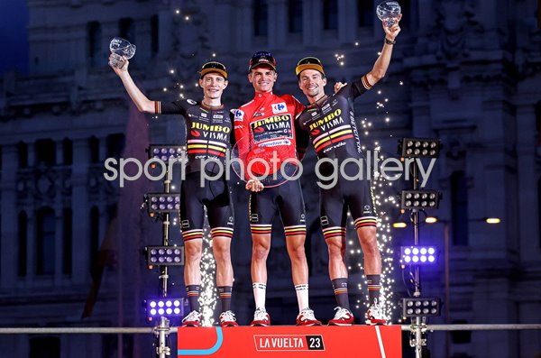 Jonas Vingegaard, Sepp Kuss & Primoz Roglic Vuelta Podium Madrid 2023