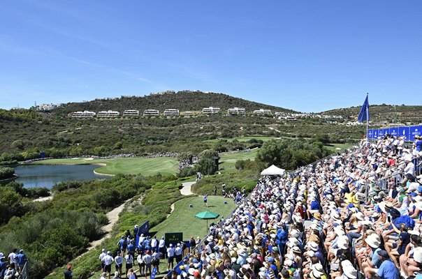 Madelene Sagstrom Europe first hole Solheim Cup Finca Cortesin Golf Club 2023