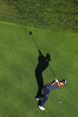 Rickie Fowler USA overhead view Day 1 Foursomes Ryder Cup 2023