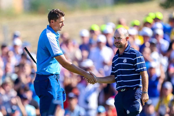 Ludvig Aberg Europe & Brian Harman USA Day 1 Foursomes Ryder Cup 2023