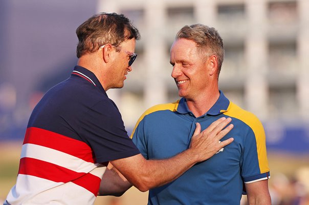 Zach Johnson USA congratulates winning Captain Luke Donald Europe Ryder Cup 2023