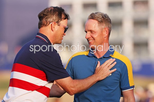 Zach Johnson USA congratulates winning Captain Luke Donald Europe Ryder Cup 2023