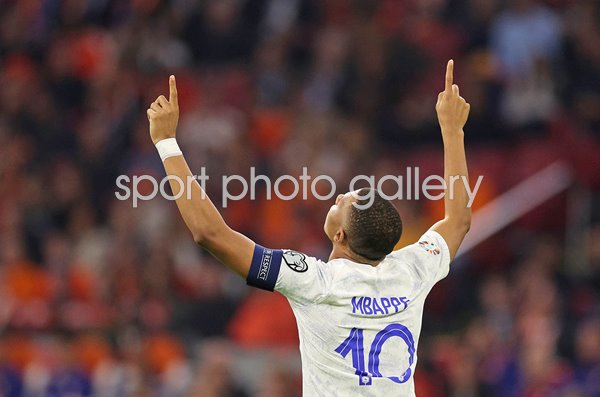Kylian Mbappe France celebrates v Netherlands EURO 2024 Qualifier Amsterdam 2023