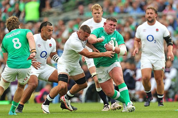 Tadhg Furlong Ireland v Ben Earl England Summer International Dublin 2023