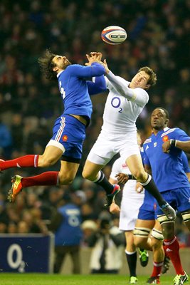 Alex Goode & Yoann Huget compete England v France 2013