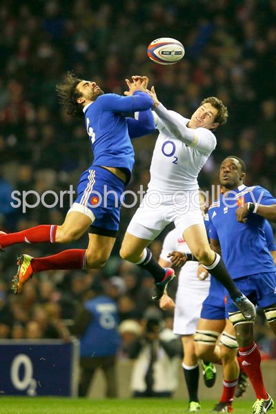 Alex Goode & Yoann Huget compete England v France 2013