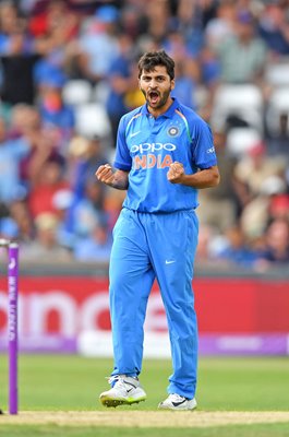 Shardul Thakur India celebrates v England ODI Headingley Leeds 2018