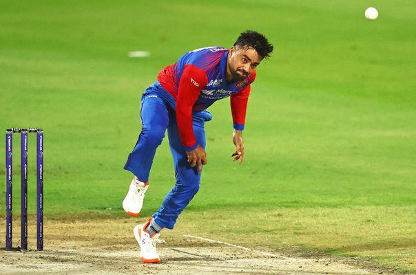 Rashid Khan Afghanistan bowls v Sri Lanka Asia Cup Sharjah 2022