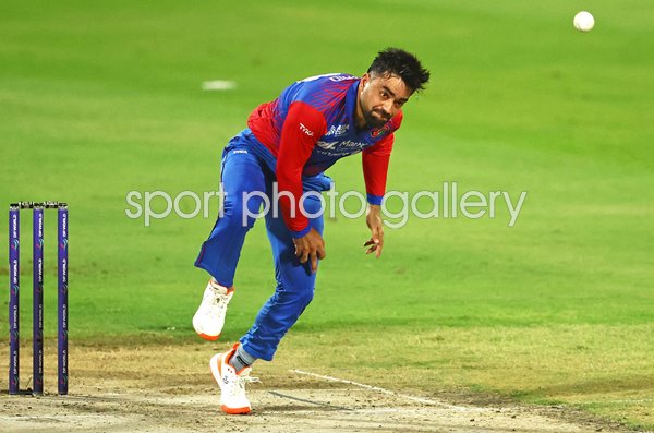 Rashid Khan Afghanistan bowls v Sri Lanka Asia Cup Sharjah 2022