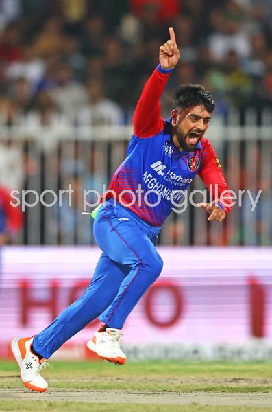 Rashid Khan Afghanistan celebrates v Pakistan Asia Cup 2022