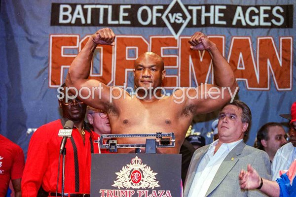 George Foreman weighs in v Evander Holyfield Atlantic City New Jersey 1991