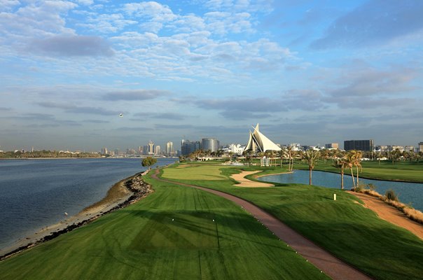 Par 4 18th hole Dubai Creek Golf Club Dubai UAE  