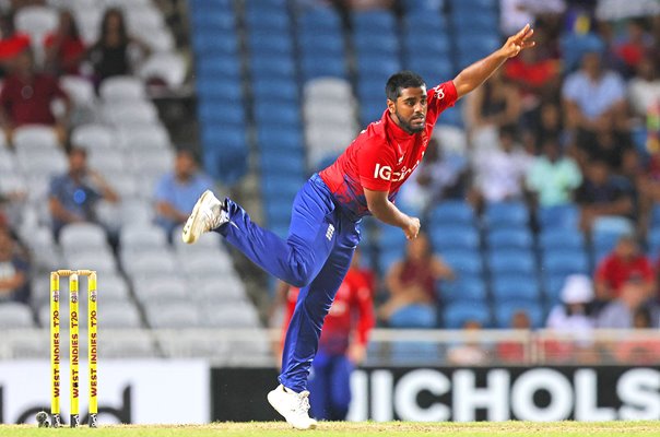 Rehan Ahmed England bowls v West Indies 4th T20I Trinidad 2023