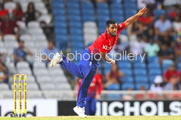 Rehan Ahmed England bowls v West Indies 4th T20I Trinidad 2023