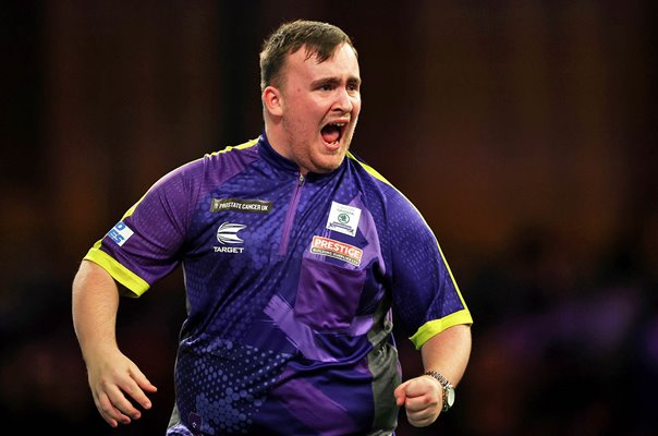 Luke Littler England celebrates World Darts Alexandra Palace London 2024