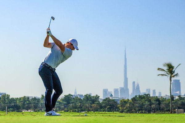 Rory McIlroy Northern Ireland tee shot 5th hole Dubai Creek 2024