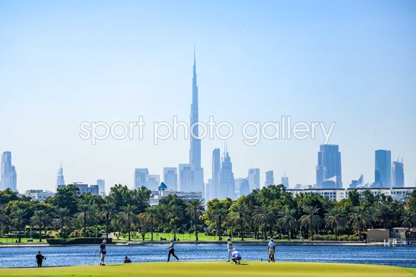 5th hole Dubai Creek with Dubai Skyline in background 2024