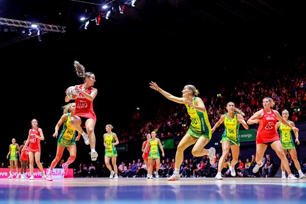 Nat Metcalf England v Courtney Bruce Australia Vitality Netball Nations Cup 2024