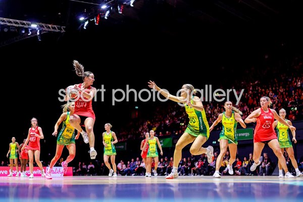 Nat Metcalf England v Courtney Bruce Australia Vitality Netball Nations Cup 2024