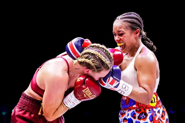 Natasha Jonas punches Mikaela Mayer IBF World Welterweight Title Fight Liverpool 2024