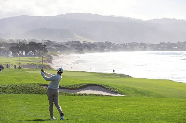 Rory McIlroy par 4 9th hole Pebble Beach Golf Links California 2024