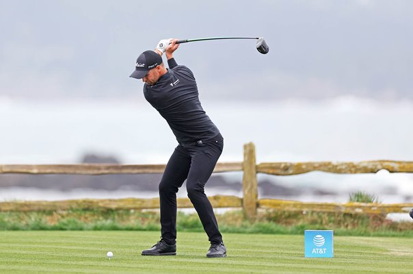 Wyndham Clark USA drives 18th tee Pebble Beach Pro-Am 2024