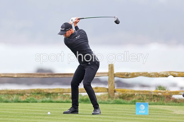 Wyndham Clark USA drives 18th tee Pebble Beach Pro-Am 2024