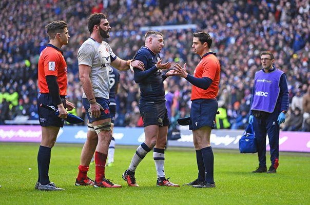 Finn Russell Scotland questions TMO try decision v France Murrayfield Six Nations 2024