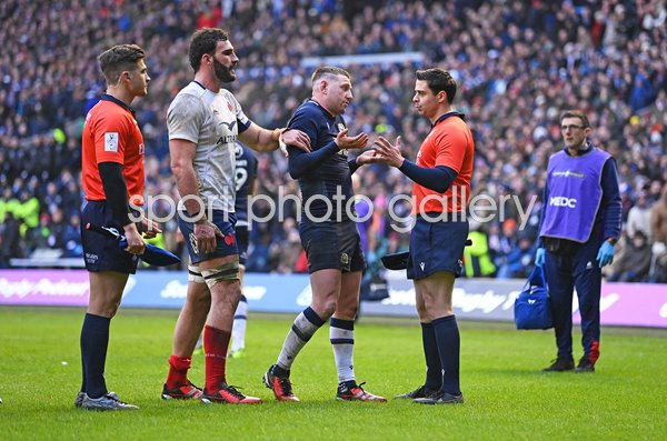 Finn Russell Scotland questions TMO try decision v France Murrayfield Six Nations 2024