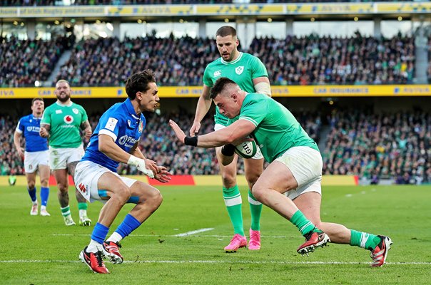 Dan Sheehan Ireland v Ange Capuozzov Italy Aviva Stadium Six Nations 2024