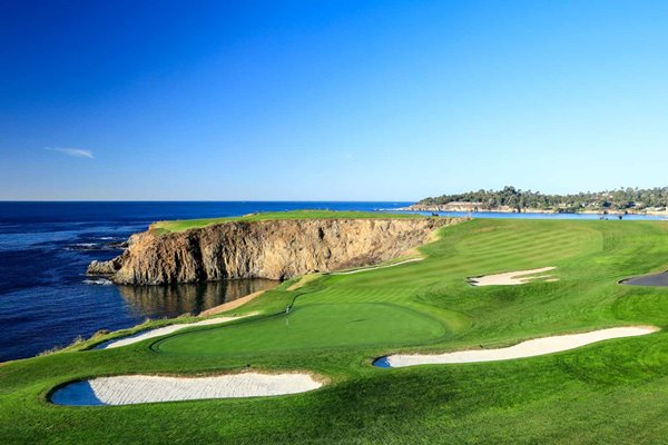 View from behind Par 4 8th hole Pebble Beach Golf Links California USA