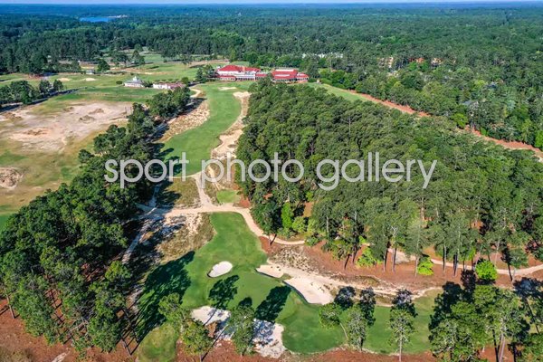 Aerial view 17th and 18th holes with clubhouse Pinehurst No2 Course North Carolina USA