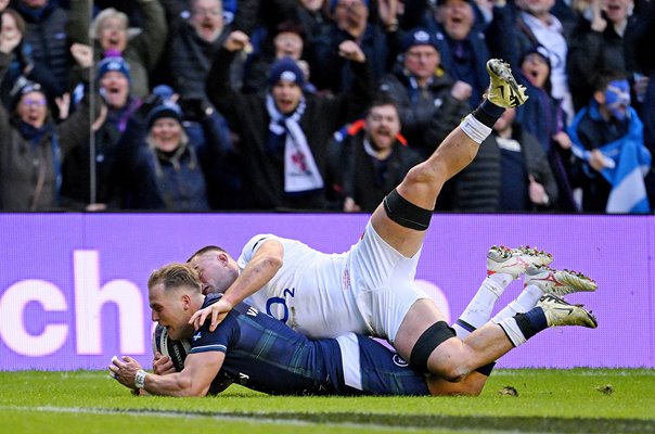 Duhan van der Merwe Scotland scores his 1st try v England Six Nations 2024