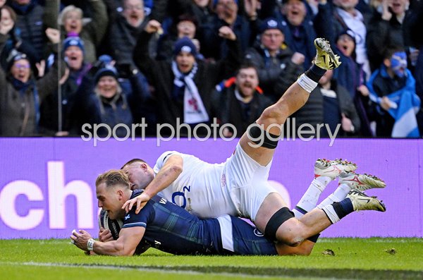 Duhan van der Merwe Scotland scores his 1st try v England Six Nations 2024