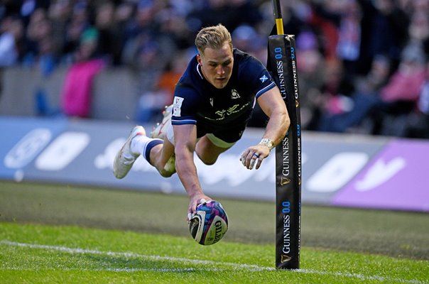 Duhan van der Merwe Scotland scores his 2nd try v England Six Nations 2024