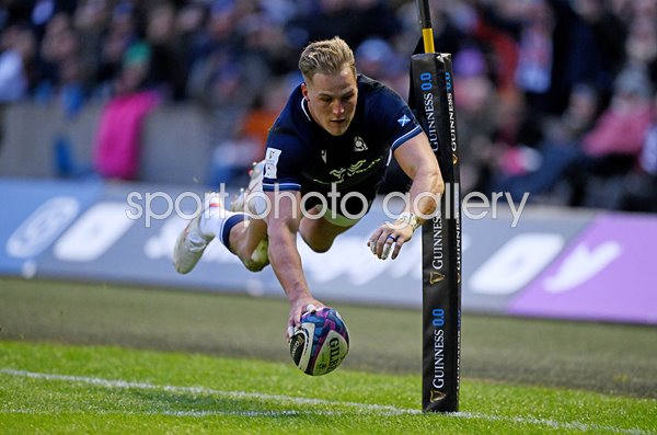 Duhan van der Merwe Scotland scores his 2nd try v England Six Nations 2024