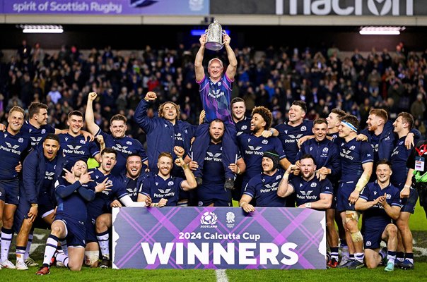 Dr James Robson & Scotland celebrate Calcutta win Six Nations 2024