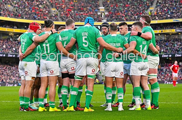 Ireland huddle v Wales Dublin Six Nations 2024