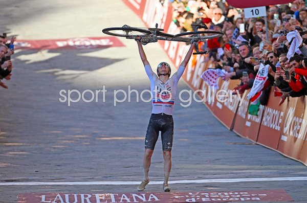 Tadej Pogacar Slovenia Finish Line Celebration Strade Bianche 2024