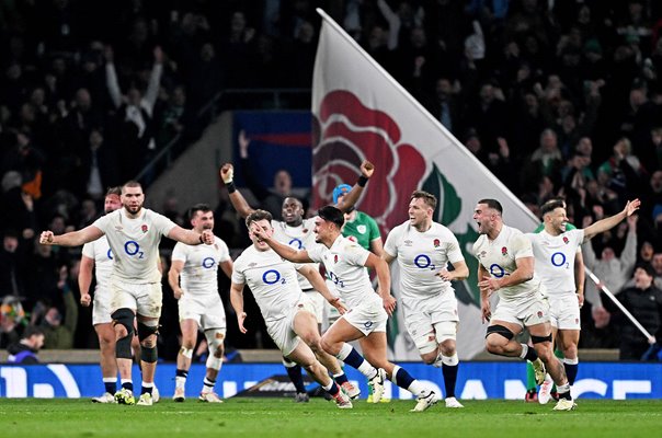 Marcus Smith & England celebrates win v Ireland Six Nations Twickenham 2024