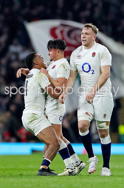 Marcus Smith England celebrates win v Ireland Six Nations Twickenham 2024
