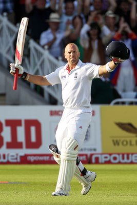 Matt Prior celebrates his century 