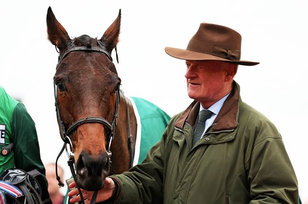 Trainer Willie Mullins celebrates with his 100th Cheltenham winner Jasmin De Vaux 2024 