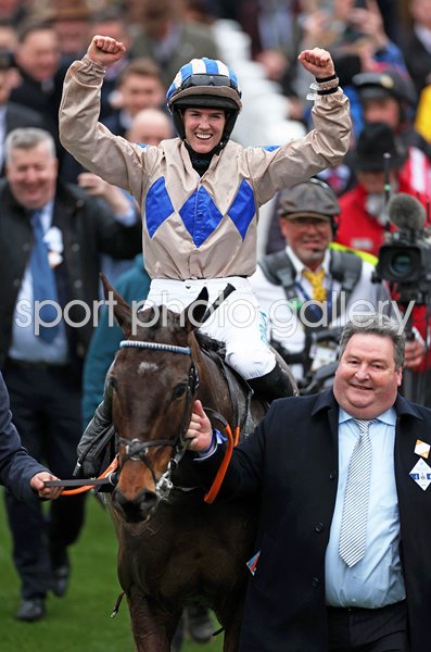 Rachael Blackmore celebrates Queen Mother Champion Chase Cheltenham 2024 
