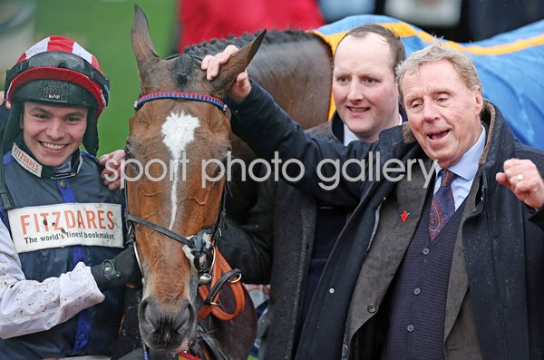 Ben Jones & Owner Harry Redknapp celebrate Shakem Up'arry win in Plate Handicap Chase Cheltenham 2024 