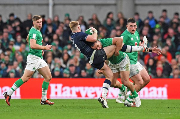 James Lowe Ireland tackles Kyle Steyn Scotland Dublin Six Nations 2024