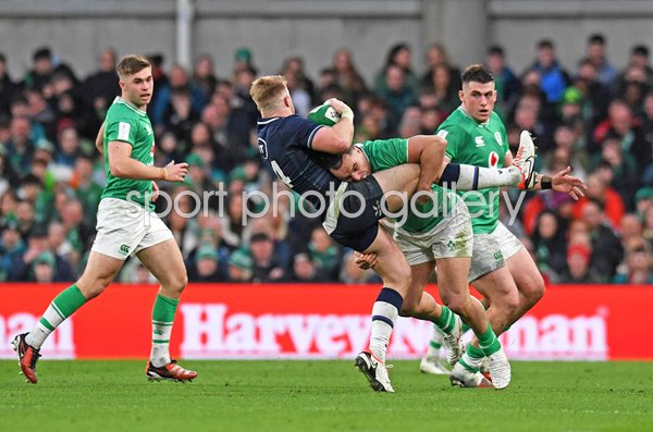 James Lowe Ireland tackles Kyle Steyn Scotland Dublin Six Nations 2024